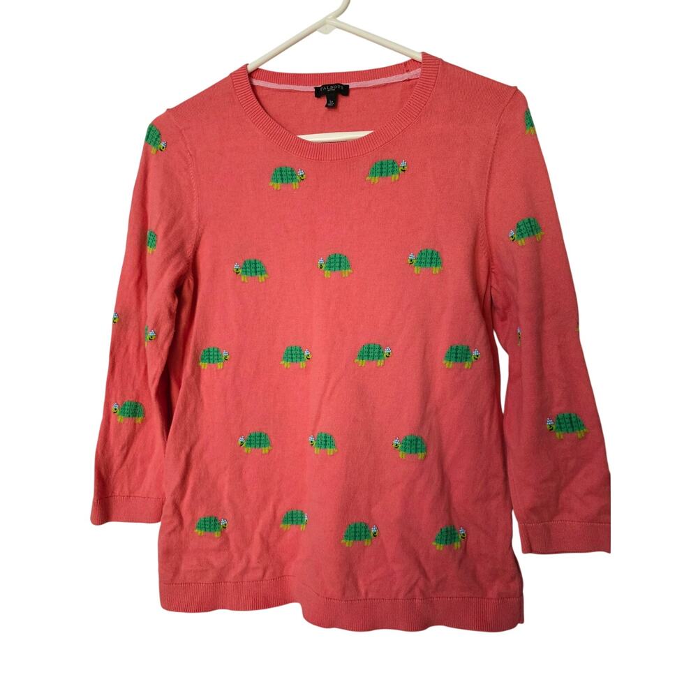 Talbots Size Large Petite Women's Peachy Pink Turtle Quarter Sleeve Sweater